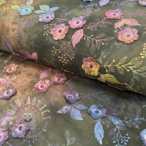Tessuto di cotone TIE DYE EMBROIDERY Poppy design N