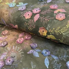 Tessuto di cotone TIE DYE EMBROIDERY Poppy design N