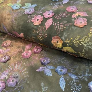 Tessuto di cotone TIE DYE EMBROIDERY Poppy design N