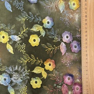 Tessuto di cotone TIE DYE EMBROIDERY Poppy design N