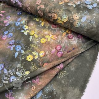 Tessuto di cotone TIE DYE EMBROIDERY Poppy design N