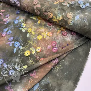 Tessuto di cotone TIE DYE EMBROIDERY Poppy design N