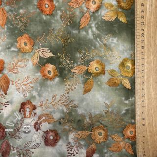 Tessuto di cotone TIE DYE EMBROIDERY Poppy design O