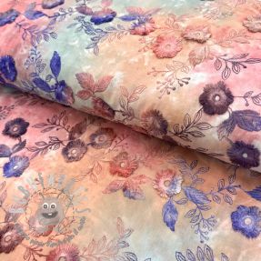 Tessuto di cotone TIE DYE EMBROIDERY Poppy design R