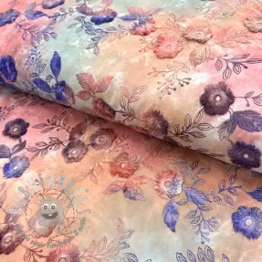 Tessuto di cotone TIE DYE EMBROIDERY Poppy design R
