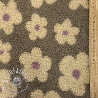 Tessuto per cappotti TEDDY JACQUARD Flowers taupe/beige