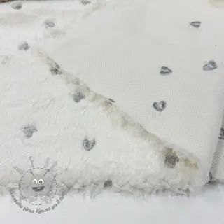 Tessuto per cappotti TEDDY Tossed hearts silver