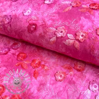 Tessuto di cotone TIE DYE EMBROIDERY Poppy design U