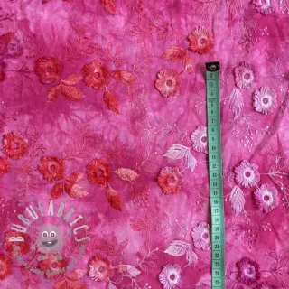 Tessuto di cotone TIE DYE EMBROIDERY Poppy design U