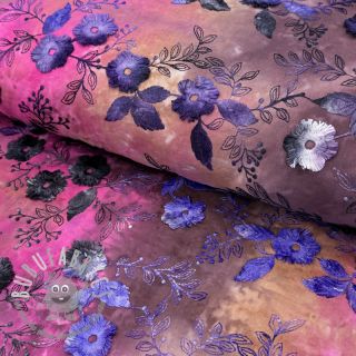 Tessuto di cotone TIE DYE EMBROIDERY Poppy design A