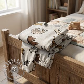 Jersey Lazy cats ecru melange