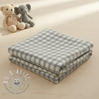 Mussola/Doppia garza LINEN YARN DYED Checks grey natural