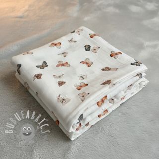 Mussola/Doppia garza Butterflies white digital print