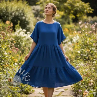 Mussola/Doppia garza cobalt