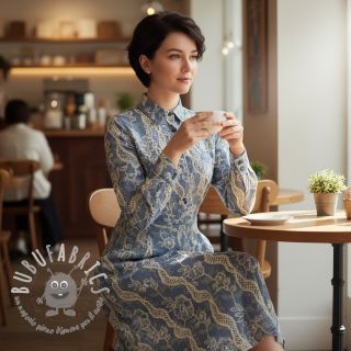 Tessuto di cotone JEANS EMBROIDERY Flora design B