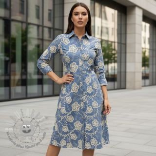 Tessuto di cotone JEANS EMBROIDERY Flora design D