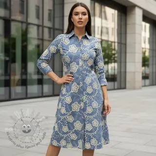 Tessuto di cotone JEANS EMBROIDERY Flora design D