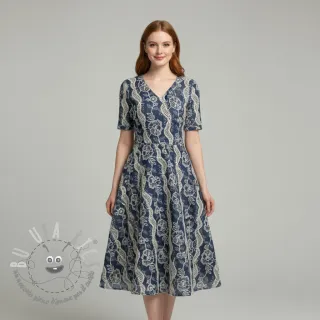Tessuto di cotone JEANS EMBROIDERY Flora design A