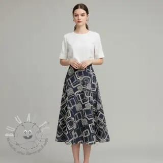 Tessuto di cotone JEANS EMBROIDERY Square dark blue