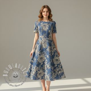 Tessuto di cotone JEANS EMBROIDERY Bouquet blue