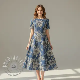 Tessuto di cotone JEANS EMBROIDERY Bouquet blue