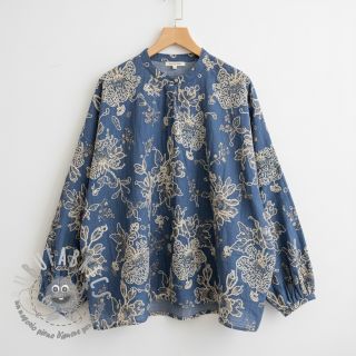 Tessuto di cotone JEANS EMBROIDERY Bouquet blue