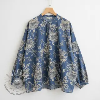Tessuto di cotone JEANS EMBROIDERY Bouquet blue