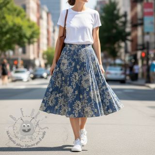 Tessuto di cotone JEANS EMBROIDERY Bouquet blue