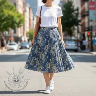 Tessuto di cotone JEANS EMBROIDERY Bouquet blue