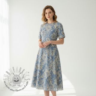 Tessuto di cotone JEANS EMBROIDERY Bouquet light blue