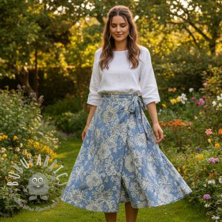 Tessuto di cotone JEANS EMBROIDERY Bouquet light blue