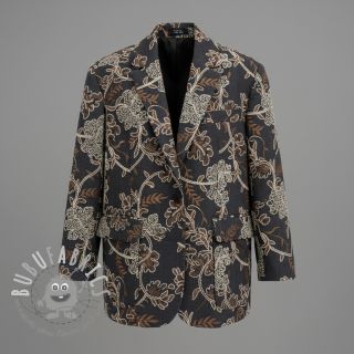 Tessuto di cotone JEANS Embroidery leaves black