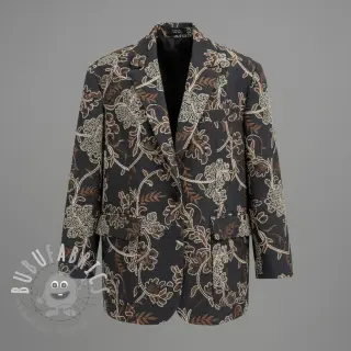 Tessuto di cotone JEANS Embroidery leaves black