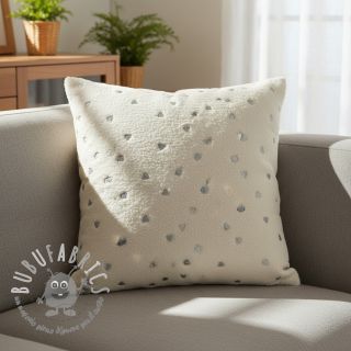 Tessuto per cappotti TEDDY Tossed hearts silver