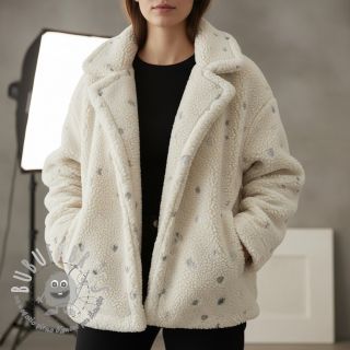 Tessuto per cappotti TEDDY Tossed hearts silver