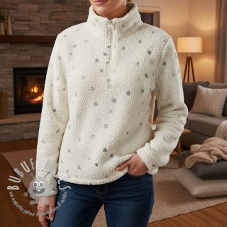 Tessuto per cappotti TEDDY Tossed hearts silver