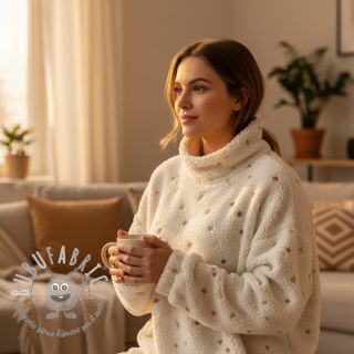 Tessuto per cappotti TEDDY Tossed hearts gold