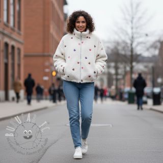 Tessuto per cappotti TEDDY Tossed hearts multi