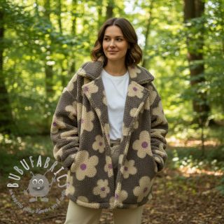 Tessuto per cappotti TEDDY JACQUARD Flowers taupe/beige