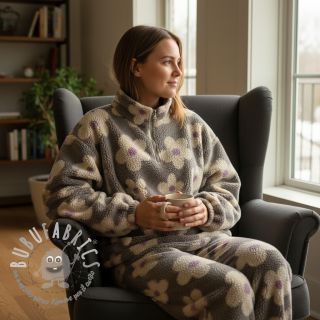 Tessuto per cappotti TEDDY JACQUARD Flowers taupe/beige