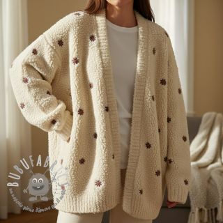 Tessuto per cappotti TEDDY EMBROIDERY Mini ecru