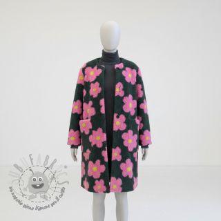 Tessuto per cappotti TEDDY JACQUARD Flowers army green/pink