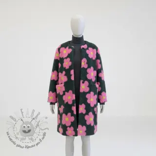 Tessuto per cappotti TEDDY JACQUARD Flowers army green/pink