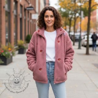 Tessuto per cappotti EMBROIDERY Little mushrooms old pink