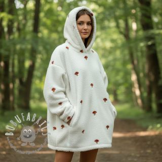 Tessuto per cappotti EMBROIDERY Little mushrooms off white