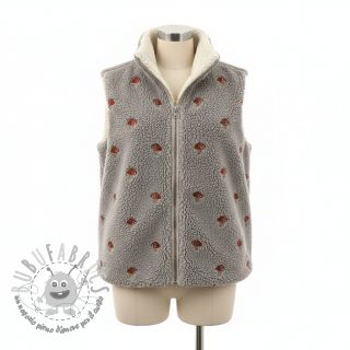Tessuto per cappotti EMBROIDERY Little mushrooms pebble