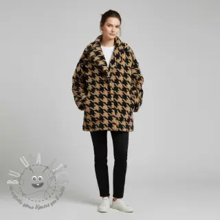 Tessuto per cappotti TEDDY JACQUARD PIED DE POULE camel
