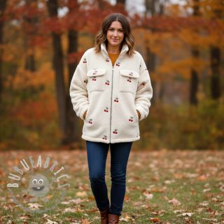 Tessuto per cappotti TEDDY EMBROIDERY Cherries