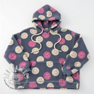 Tessuto per cappotti TEDDY JACQUARD Happy faces jeans