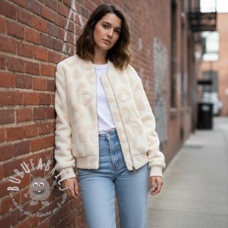 Tessuto per cappotti TEDDY Hearts off white